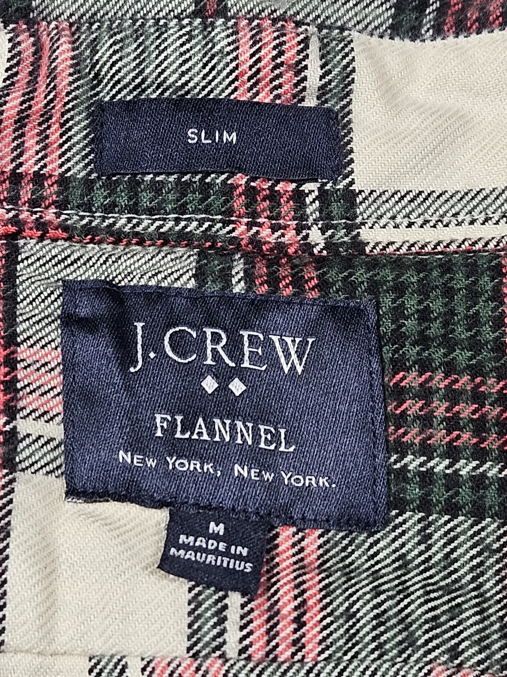 J. Crew Men's Slim Fit Flannel Shirt Medium Red Green Cream Plaid Button Down